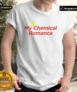 Alt Text: Official My Chemical Romance logo T-shirt featuring bold black and white design on a classic fit tee.