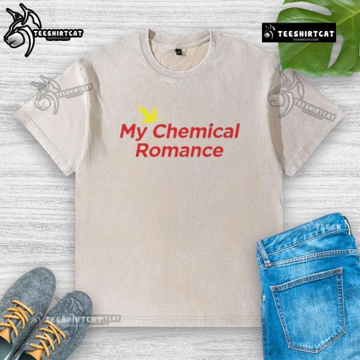 Official My Chemical Romance logo on a washed t-shirt, showcasing vintage style for fans of the iconic band.