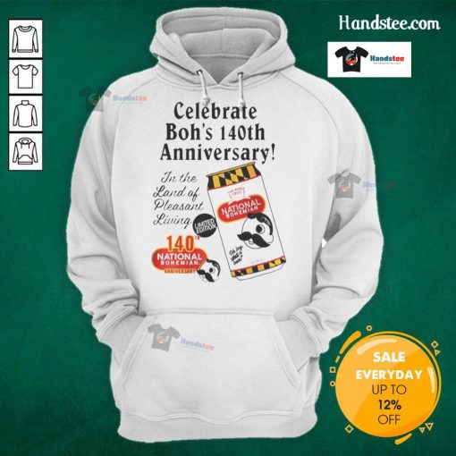Stylish Official National Bohemian Celebrate Boh's 140th Vintage Anniversary Graphite Hoodie showcasing classic design.