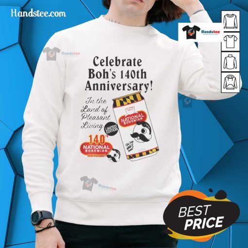 Official National Bohemian Celebrate Bohs 140th Vintage Anniversary Graphite Sweatshirt showcasing classic design and logo.