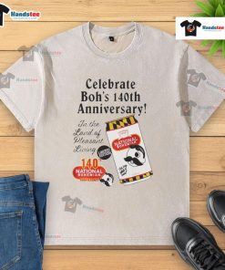 Official National Bohemian Celebrate Bohs 140th Vintage Anniversary Graphite Washed T-Shirt showcasing retro design.