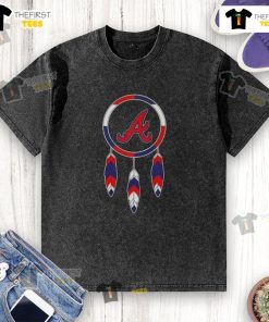 Alt Text: Official Native American Indians X Atlanta Braves baseball washed t-shirt featuring vibrant team graphics and logo.