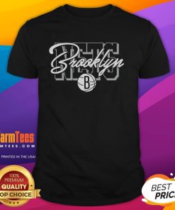 Official NBA Brooklyn Nets blockletter script logo T-shirt featuring bold team branding for fans and sports enthusiasts.