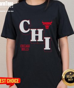 Official NBA Chicago Bulls angled logo on a stylish ladies tee, perfect for fans and casual wear.
