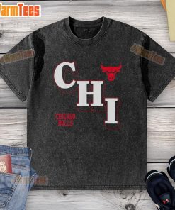 Official NBA Chicago Bulls angled logo on a washed t-shirt, showcasing team spirit and style for fans.