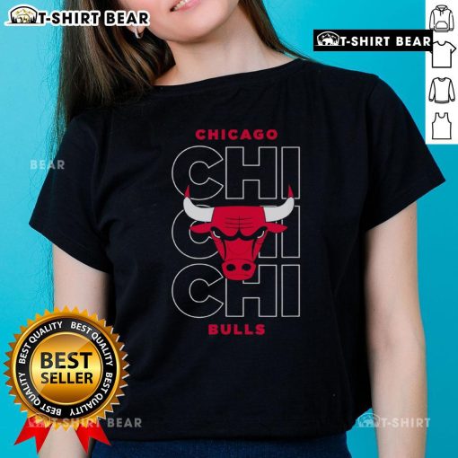 Alt Text: Official NBA Chicago Bulls Stacked City Logo Repeat Ladies Tee featuring a stylish, bold graphic design.