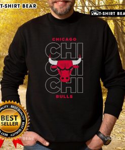 Alt Text: Official NBA Chicago Bulls Stacked City Logo Repeat Sweatshirt featuring the iconic Bulls logo in a stylish pattern.