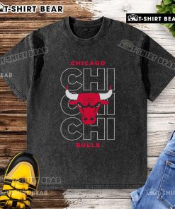 Alt Text: Official NBA Chicago Bulls Stacked City Logo Repeat Washed T-Shirt featuring vibrant team colors and stylish design.