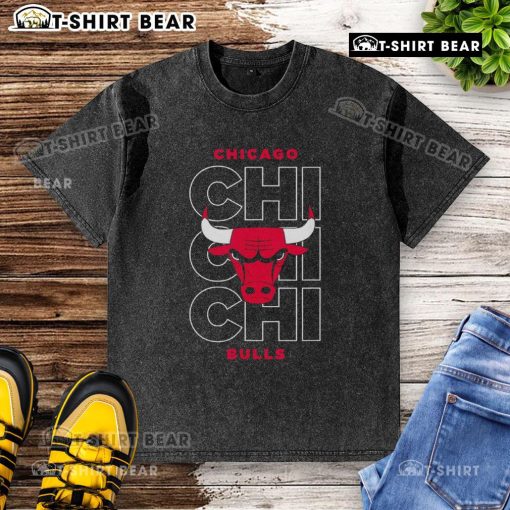 Alt Text: Official NBA Chicago Bulls Stacked City Logo Repeat Washed T-Shirt featuring vibrant team colors and stylish design.