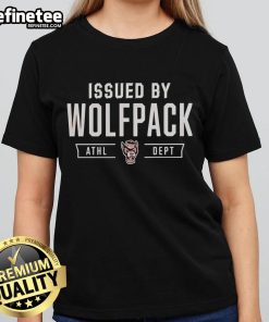 Official NC State Wolfpack ladies tee issued by Wolfpack Athletic Department, featuring team logo and vibrant colors.