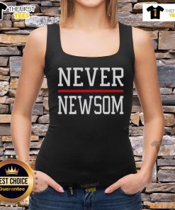 Official Never Newsom tank top featuring bold lettering and a stylish design, perfect for expressing your opinion.
