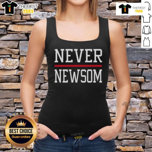 Official Never Newsom tank top featuring bold lettering and a stylish design, perfect for expressing your opinion.