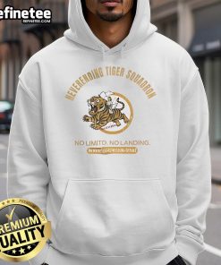 Alt Text: Official Neverending Tiger Squadron hoodie featuring No Limits, No Landing and a white flag symbolizing peace.
