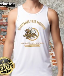 Official Neverending Tiger Squadron tank top featuring 'No Limits, No Landing' with a peace-themed white flag design.