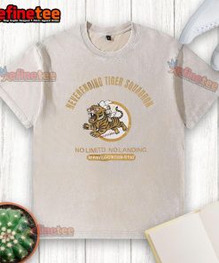 Alt Text: Official Neverending Tiger Squadron No Limitd No Landing washed t-shirt in white, symbolizing peace with a white flag design.