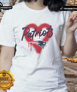 Official New England Patriots Football Spray Heart Ladies Tee in navy blue featuring a stylish spray heart design.