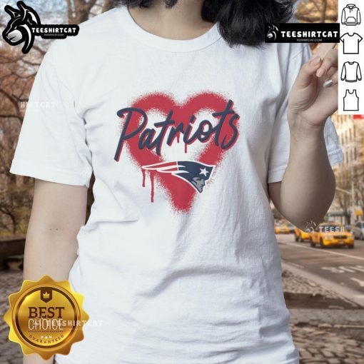 Official New England Patriots Football Spray Heart Ladies Tee in navy blue featuring a stylish spray heart design.