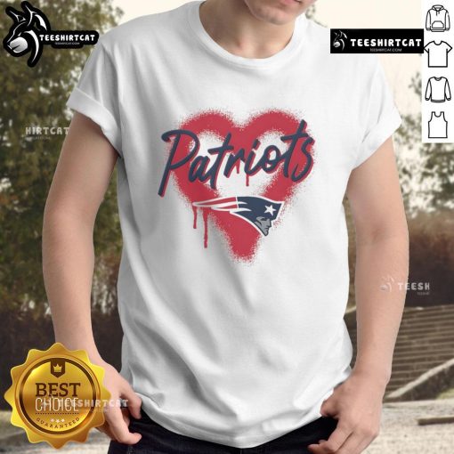 Alt Text: Official New England Patriots Football Spray Heart T-Shirt featuring a stylish heart design and team colors.