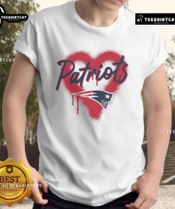 Alt Text: Official New England Patriots Football Spray Heart T-Shirt featuring a stylish heart design and team colors.