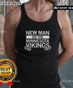 Alt Text: Official new man on the Vikings tank top featuring vibrant team colors and logo, perfect for fans and summer wear.