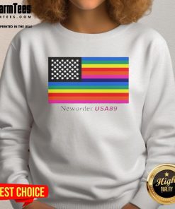 Official New Order USA '89 Flag Sweatshirt featuring vibrant design and classic fit for fans of the iconic band.