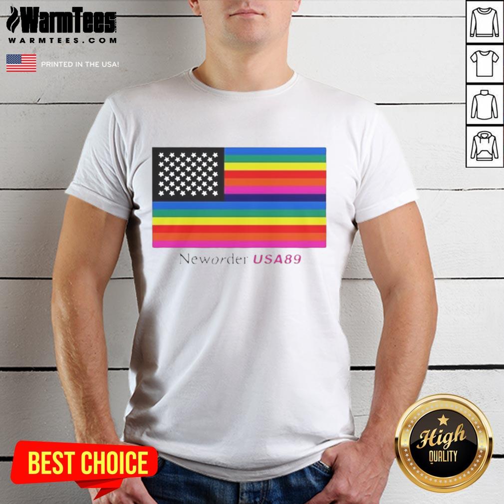 Official New Order Usa 89 Flag T Shirt Official New Order USA '89 flag t-shirt featuring bold graphic design, perfect for fans of the iconic band.