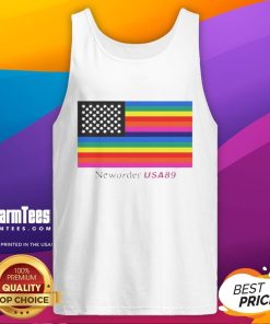 Official New Order USA 89 flag tank top featuring vibrant colors and stylish design for music festival enthusiasts.