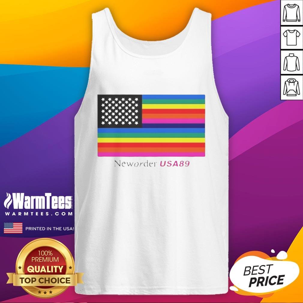 Official New Order Usa 89 Flag Tank Top Official New Order USA 89 flag tank top featuring vibrant colors and stylish design for music festival enthusiasts.
