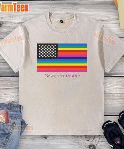 Alt Text: Official New Order USA '89 Flag Washed T-Shirt featuring a vintage design and bold flag graphics. Perfect for fans!