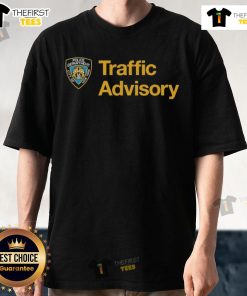 Official New York City Police Department Traffic Advisory T-Shirt featuring bold graphics and the NYC logo for safety awareness.