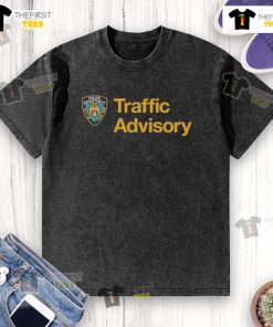 Official New York City Police Department Traffic Advisory washed t-shirt featuring police emblem and traffic safety message.