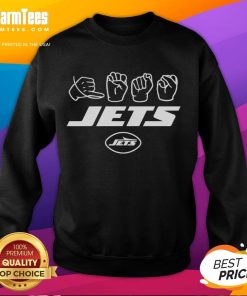 Official New York Jets Football Homage Youth Love Sign Hand Signals Sweatshirt featuring vibrant team colors and logo.