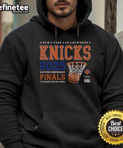 Alt Text: Official New York Knicks Eastern Conference Finals 2025 hoodie featuring team colors and logo, perfect for fans.