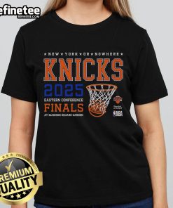 Official New York Knicks Eastern Conference Finals 2025 ladies tee featuring team colors and logo, perfect for fans.