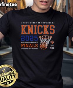 Official New York Knicks Eastern Conference Finals 2025 T-Shirt featuring team logo and vibrant blue design.