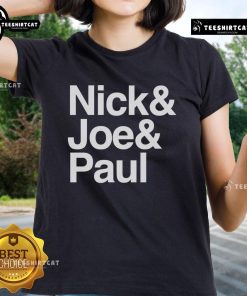 Official Nick Joe Paul Ladies Tee featuring stylish design and vibrant colors for fans of the popular trio.