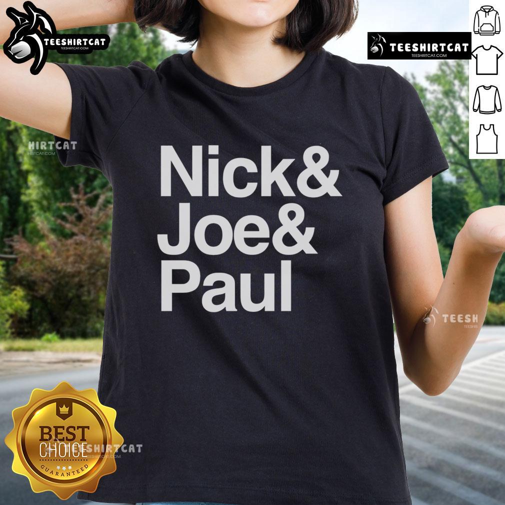 Official Nick Joe Paul Ladies Tee Official Nick Joe Paul Ladies Tee featuring stylish design and vibrant colors for fans of the popular trio.