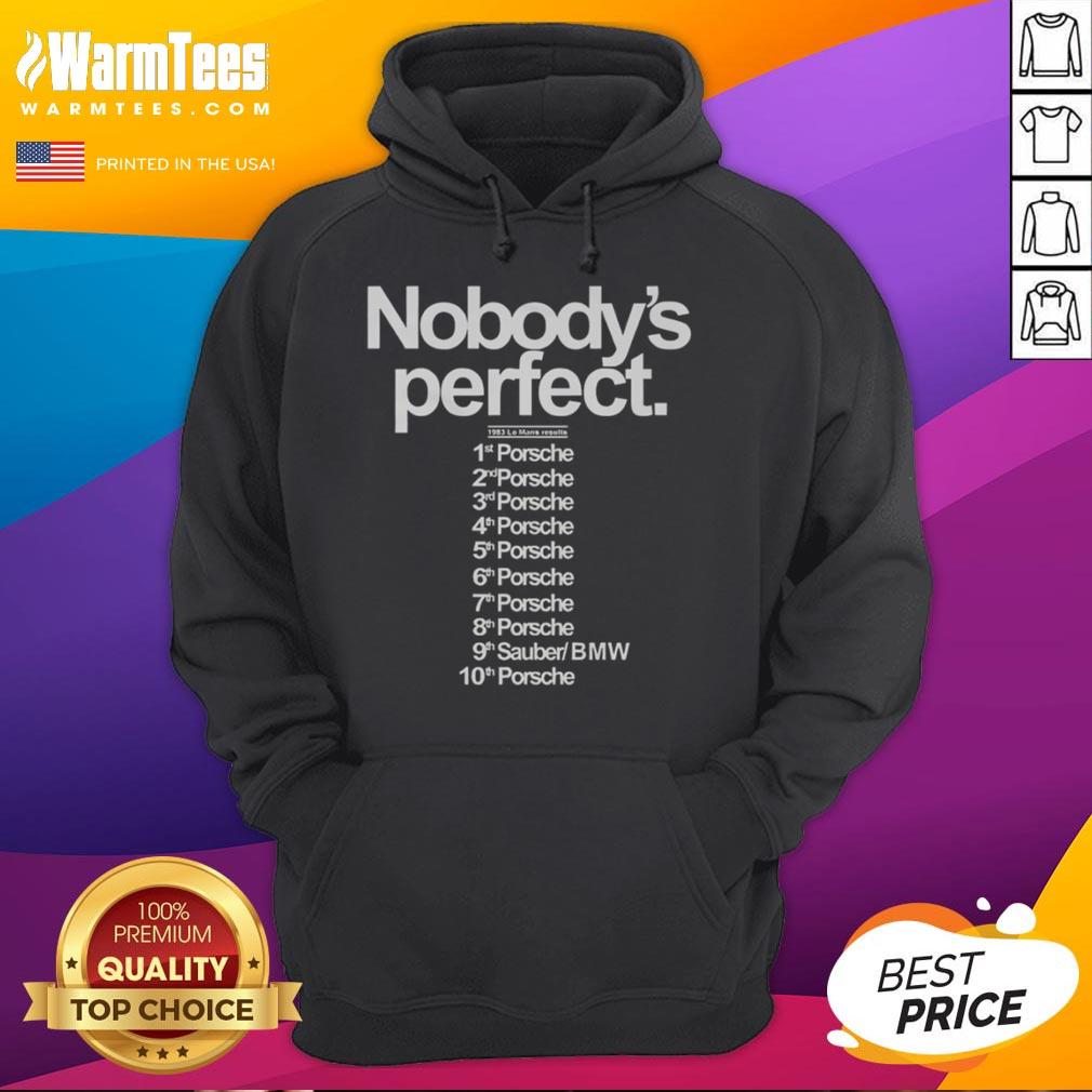 Official Nobody'S Perfect Mans 1983 Porsche Hoodie Alt Text: Official Nobody's Perfect Men's 1983 Porsche Hoodie featuring classic car graphics and a stylish design.