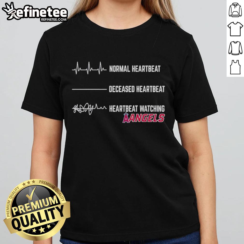 Official Normal Heartbeat Deceased Heartbeat Heartbeat Watching Angels Ladies-Tee Official Normal Heartbeat vs Deceased Heartbeat graphic on a Ladies Tee with angels design, perfect for heart health awareness.