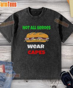 Official Not All Heroes Wear Capes Free DC Sub Sandwich Washed T-Shirt featuring a stylish design for comic fans.