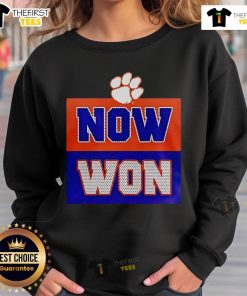 Alt Text: Official Now Won Dabo Swinney Tigers One 2025 Sweatshirt featuring team colors and logo, perfect for fans.