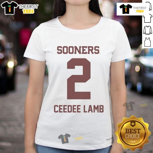 Alt Text: Official Oklahoma Sooners Football CeeDee Lamb Ladies Tee featuring team colors and logo for fans.