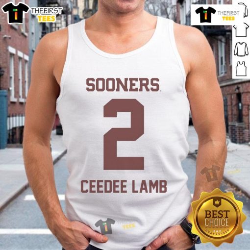 Alt Text: Official Oklahoma Sooners Football CeeDee Lamb tank top featuring team colors and player graphics.