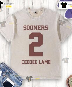 Official Oklahoma Sooners Football CeeDee Lamb washed t-shirt, featuring vintage design and team colors.