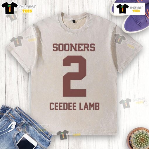 Official Oklahoma Sooners Football CeeDee Lamb washed t-shirt, featuring vintage design and team colors.