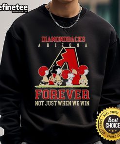 Alt Text: Official Peanuts Charlie Brown Snoopy Arizona Diamondbacks baseball sweatshirt - Forever, not just when we win.