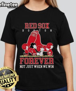 Official Peanuts Charlie Brown Snoopy Boston Red Sox Baseball Forever Ladies Tee showcasing team spirit and style.