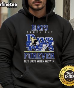 Official Peanuts Charlie Brown Snoopy Tampa Bay Rays baseball hoodie - 'Forever, Not Just When We Win' design.