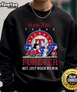 Official Peanuts Charlie Brown Snoopy Texas Rangers Baseball sweatshirt, celebrating fandom all year, not just when winning.
