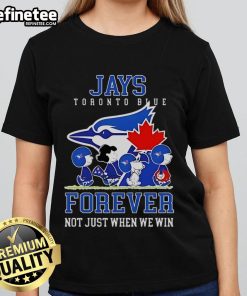Official Peanuts Charlie Brown Snoopy Toronto Blue Jays baseball tee for ladies, celebrating fandom beyond just winning.